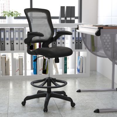 Mid-Back Mesh Ergonomic Drafting Chair With Foot Ring And Flip-Up Arms