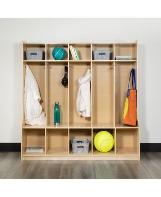 Wood School Coat Locker With Bench, Cubbies And Storage Organizer Hook