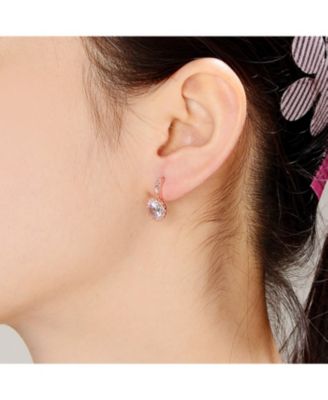 Sterling Silver Cubic Zirconia Solitaire Triple Prong Drop Earrings