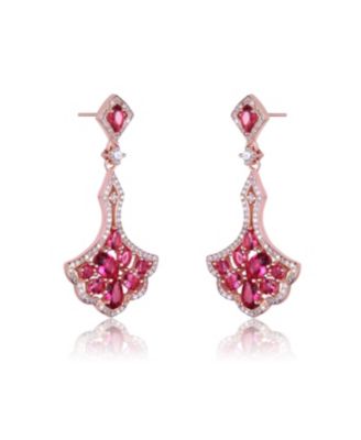 Rose Gold Plated Red Cubic Zirconia Accent Dangle Earrings