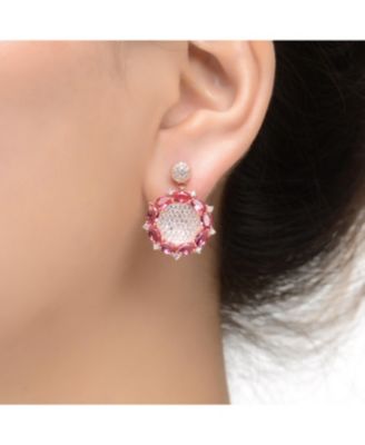 Sterling Silver with 18K Rose Gold Plated and Red Cubic Zirconia Accent Drop Earrings