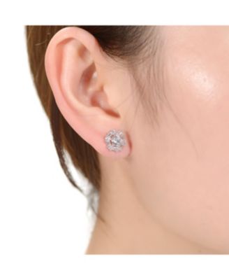 Sterling Silver With Round Baguette Cubic Zirconia Stud Earrings