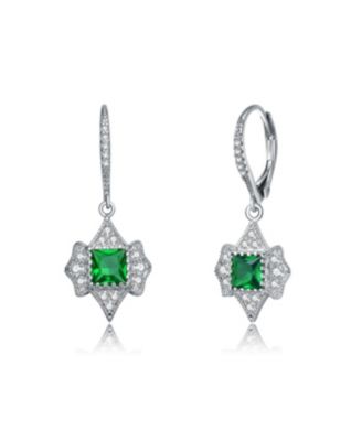 Sterling Silver Princess and Round Cubic Zirconia Leverback Earrings