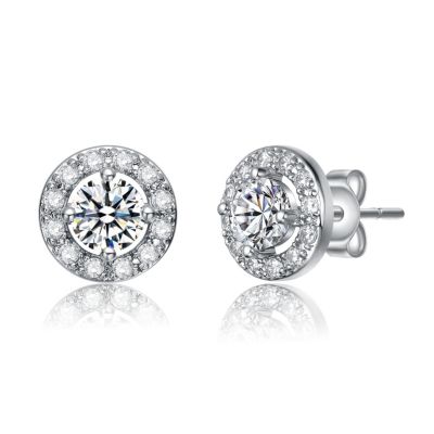 Cubic Zirconia Elegant Halo Stud Earrings