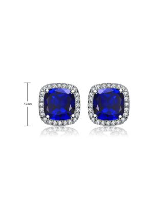 Sterling Silver Cubic Zirconia Vintage Cushion Cluster Halo Stud Earrings