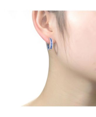 Sterling Silver Baguette Cubic Zirconia Hoop Earrings