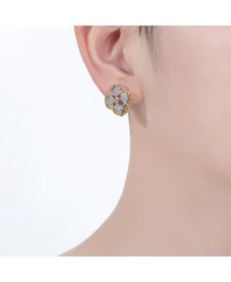 Classy 14K Gold Plated and Cubic Zirconia Floral Stud Earrings