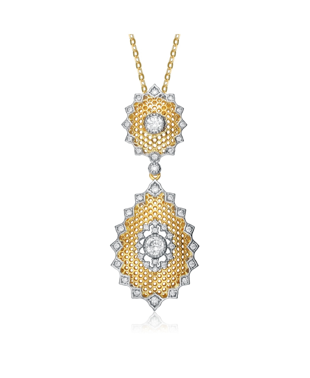 RACHEL GLAUBER WHITE GOLD AND 14K GOLD PLATED CUBIC ZIRCONIA STAR PENDANT NECKLACE
