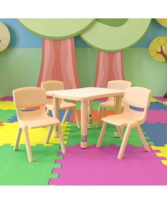 21.875"W X 26.625"L Rectangular Plastic Height Adjustable Activity Table Set With 4 Chairs