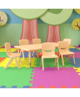 24"W X 48"L Rectangular Plastic Height Adjustable Activity Table Set With 6 Chairs