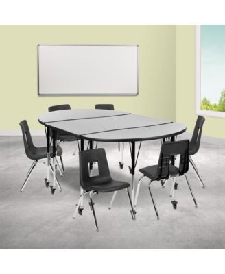 Mobile 76" Oval Wave Collaborative Laminate Activity Table Set With 16" Student Stack Chairs