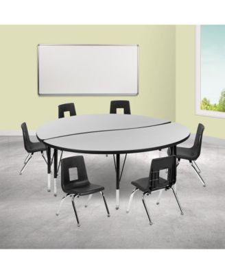 60" Circle Wave Collaborative Laminate Activity Table Set With 12" Student Stack Chairs