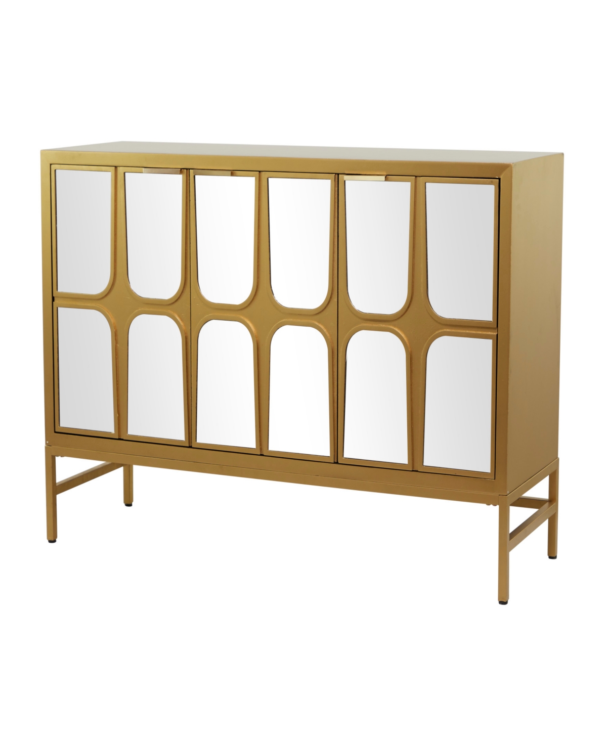 Rosemary Lane 32" Wood 1 Shelf And 3 Doors Cabinet With Mirrored Front In Gold