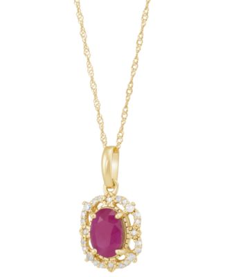 Sapphire (1 ct. t.w.) & Diamond (1/10 ct. t.w.) Pendant 18" Necklace in 14k Yellow Gold (Also Available in Ruby & Emerald)