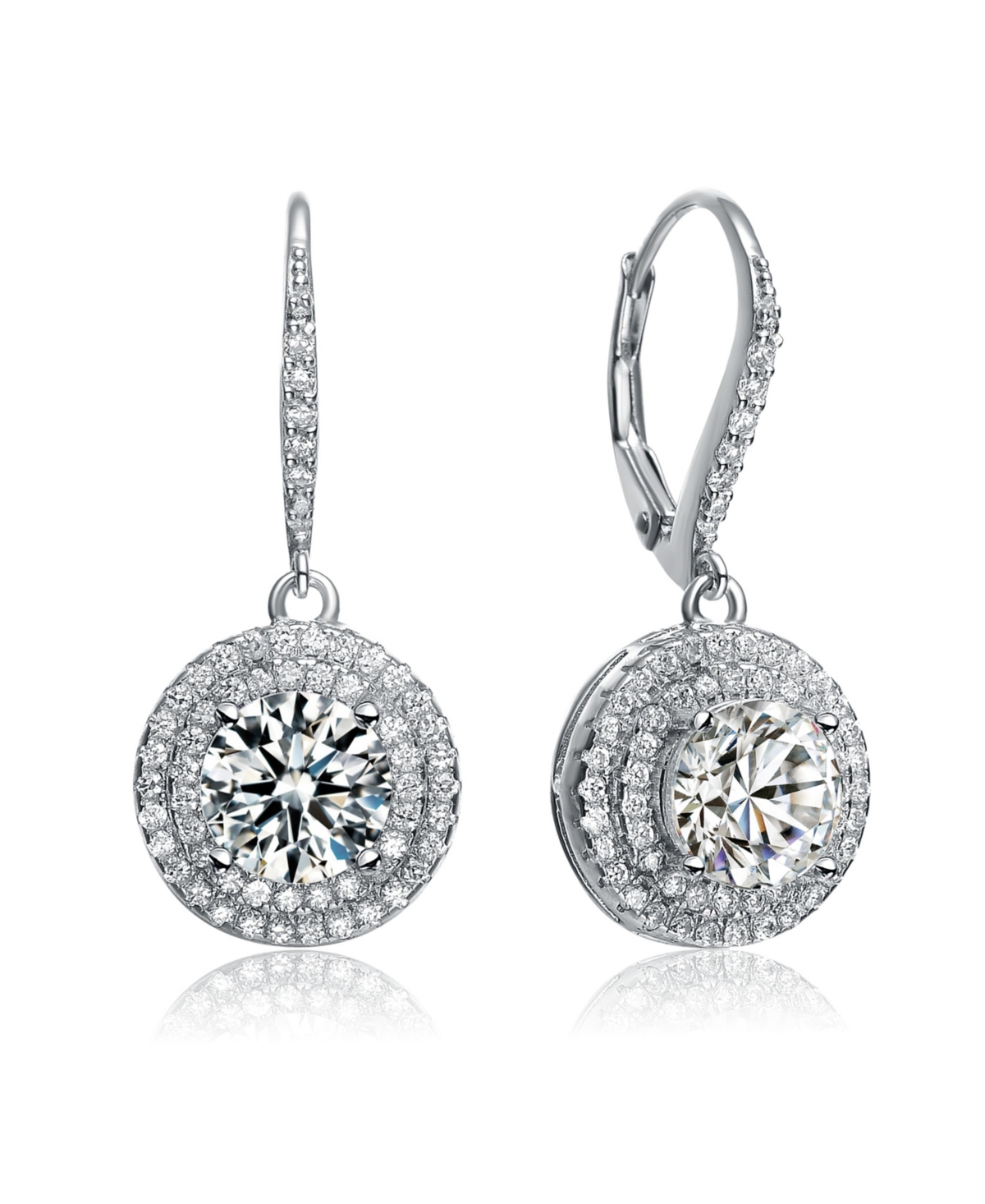 Sterling Silver Cubic Zirconia White Gold Plated Circle Drop Earrings - Silver