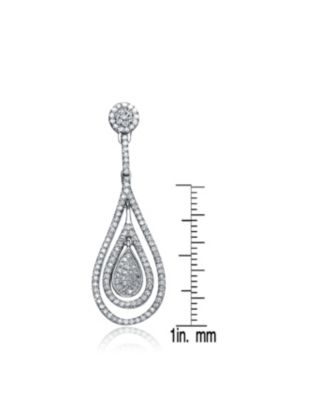 Sterling Silver Cubic Zirconia White Gold Plated Outlined Teardrop Earrings