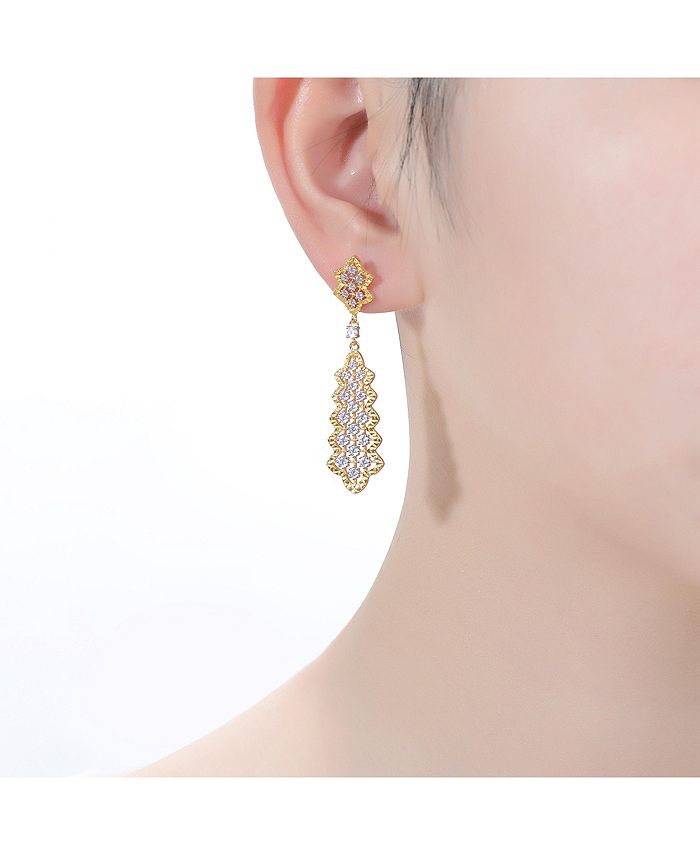Orecchini Pendenti A Fiocco Di Neve LYPTOPOP, Placcati Oro Bianco Con Zirconi Cubici Blu. In Confezione Regalo, Perfetti Per Natale.
