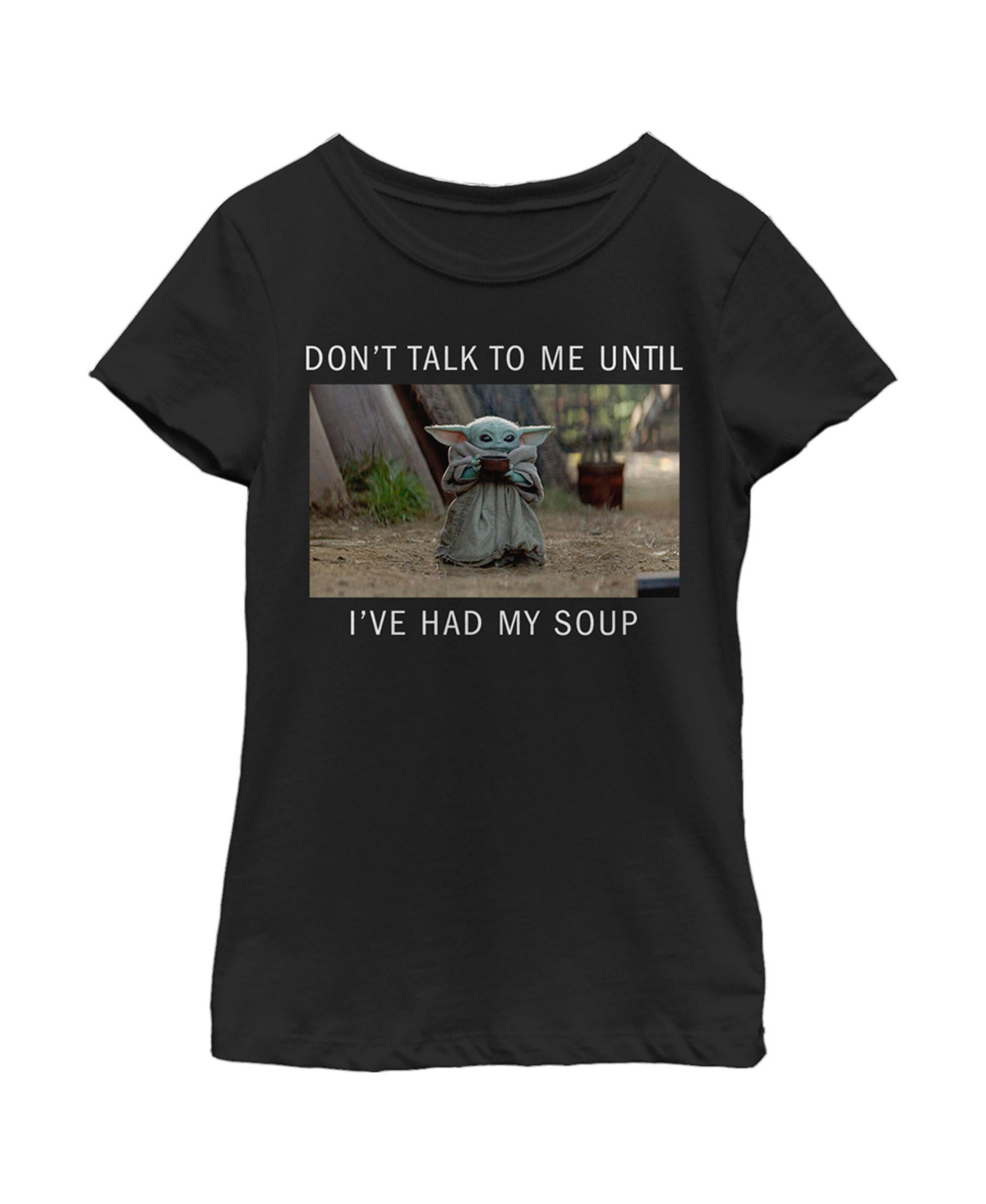 Disney Lucasfilm Girl's Star Wars: The Mandalorian Grogu Don't Talk To Me Until I've Had My Soup Meme Child T-shirt In Black