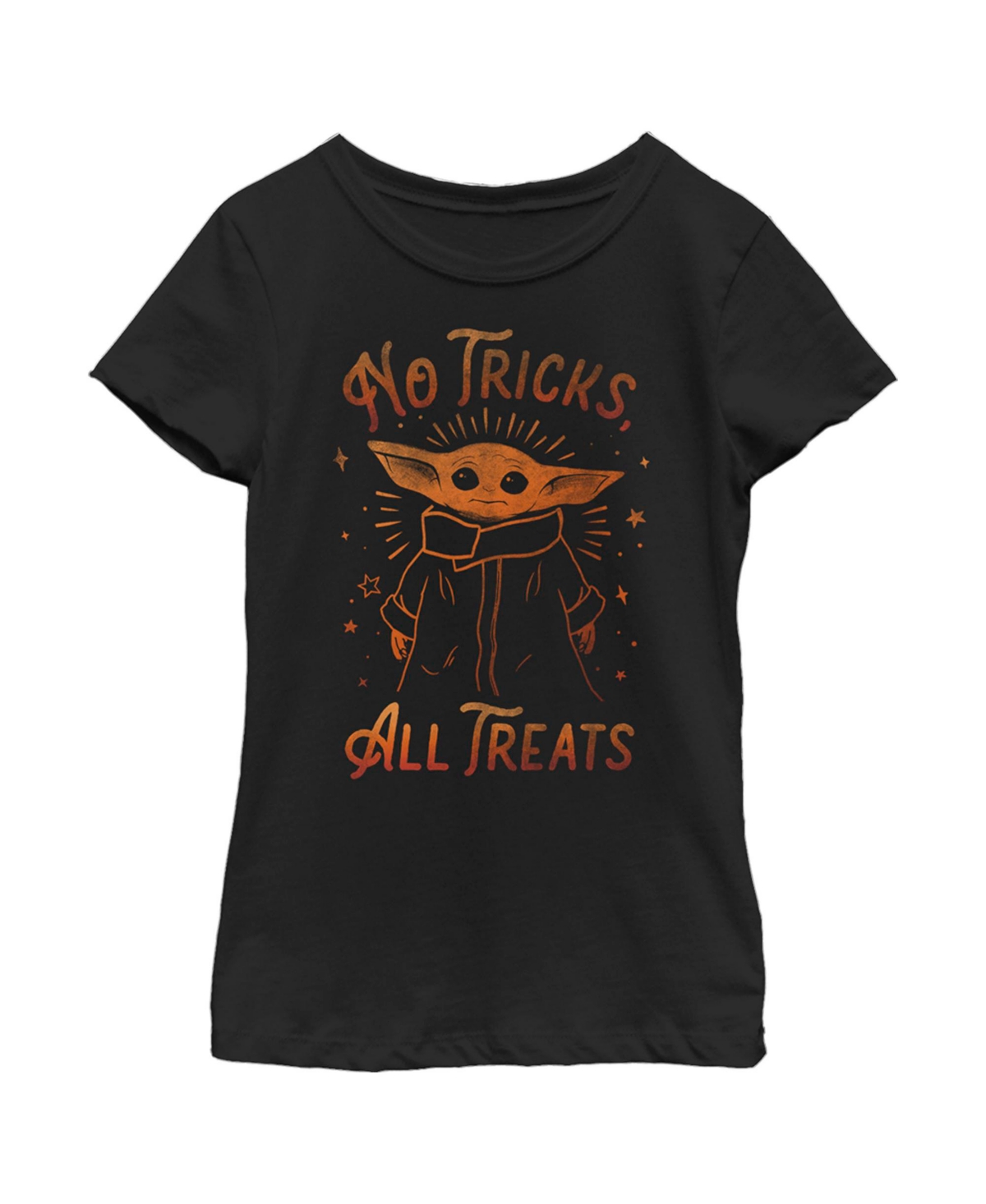 Disney Lucasfilm Girl's Star Wars: The Mandalorian Halloween Grogu No Tricks All Treats Child T-shirt In Black