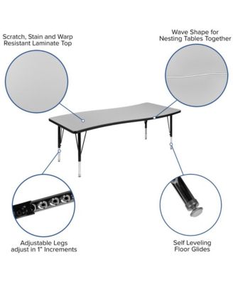 26"W X 60"L Rectangle Wave Flexible Collaborative Kids Adjustable Activity Table