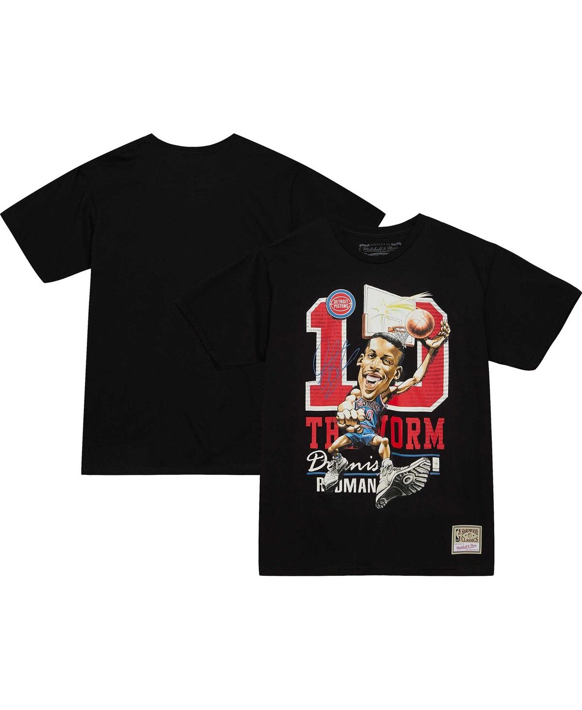 Mitchell & Ness Men's  Dennis Rodman Black Detroit Pistons Hardwood Classics Caricature T-shirt