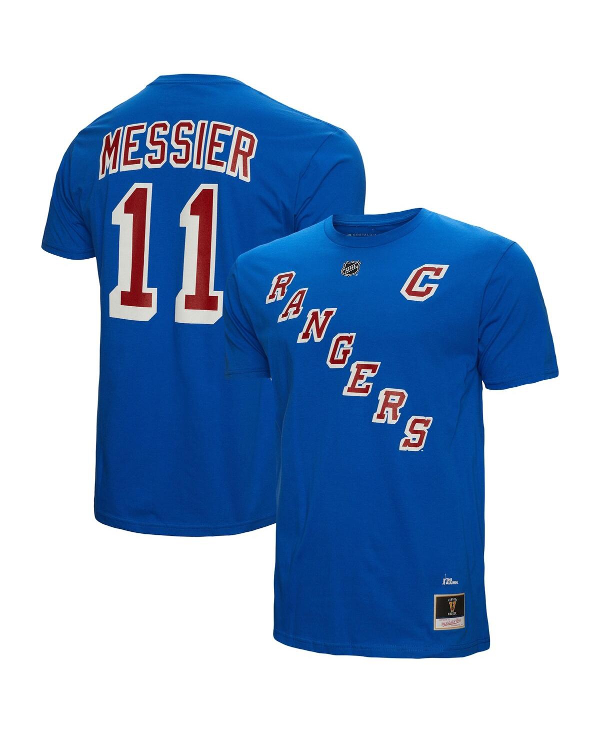 MITCHELL & NESS MEN'S MITCHELL & NESS MARK MESSIER BLUE NEW YORK RANGERS NAME AND NUMBER T-SHIRT