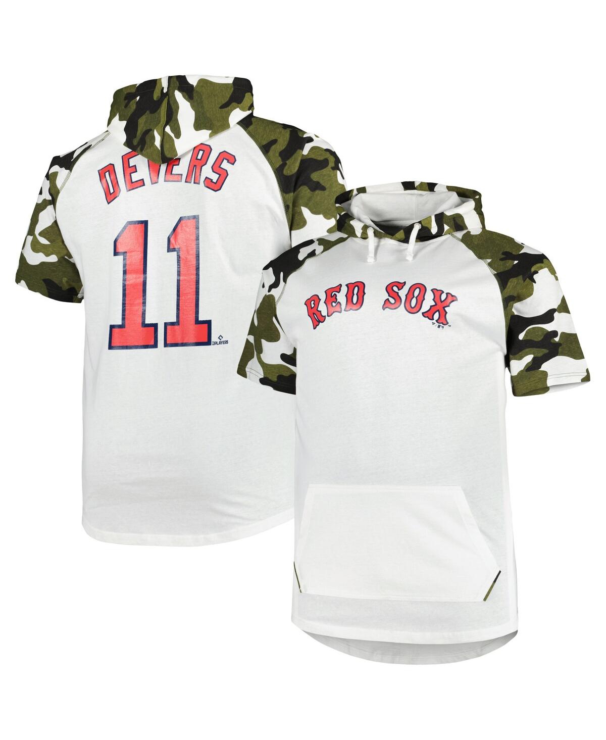 Profile Men's Rafael Devers White Boston Red Sox Player Raglan Big and Tall Long Sleeve Hoodie T-Shirt
