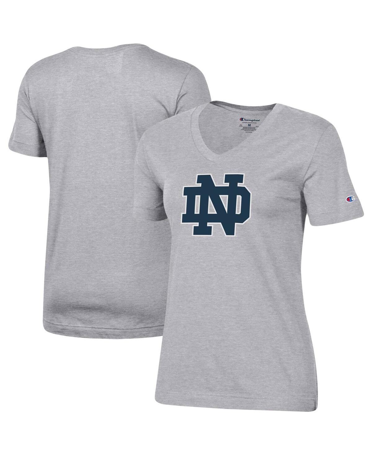 Champion Women's  Heathered Gray Notre Dame Fighting Irish Primary Team Logo V-neck T-shirt