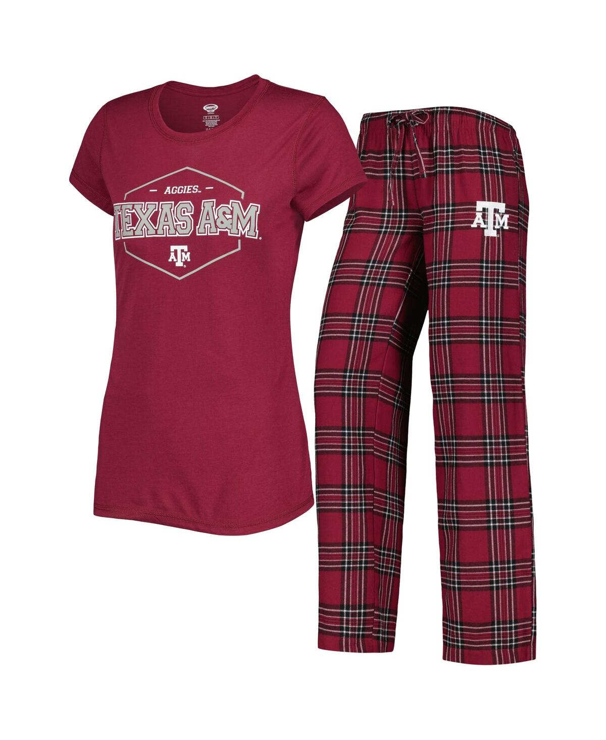 Shop Concepts Sport Women's  Maroon, Black Texas A&m Aggies Badge T-shirt And Flannel Pants Sleep Set In Maroon,black