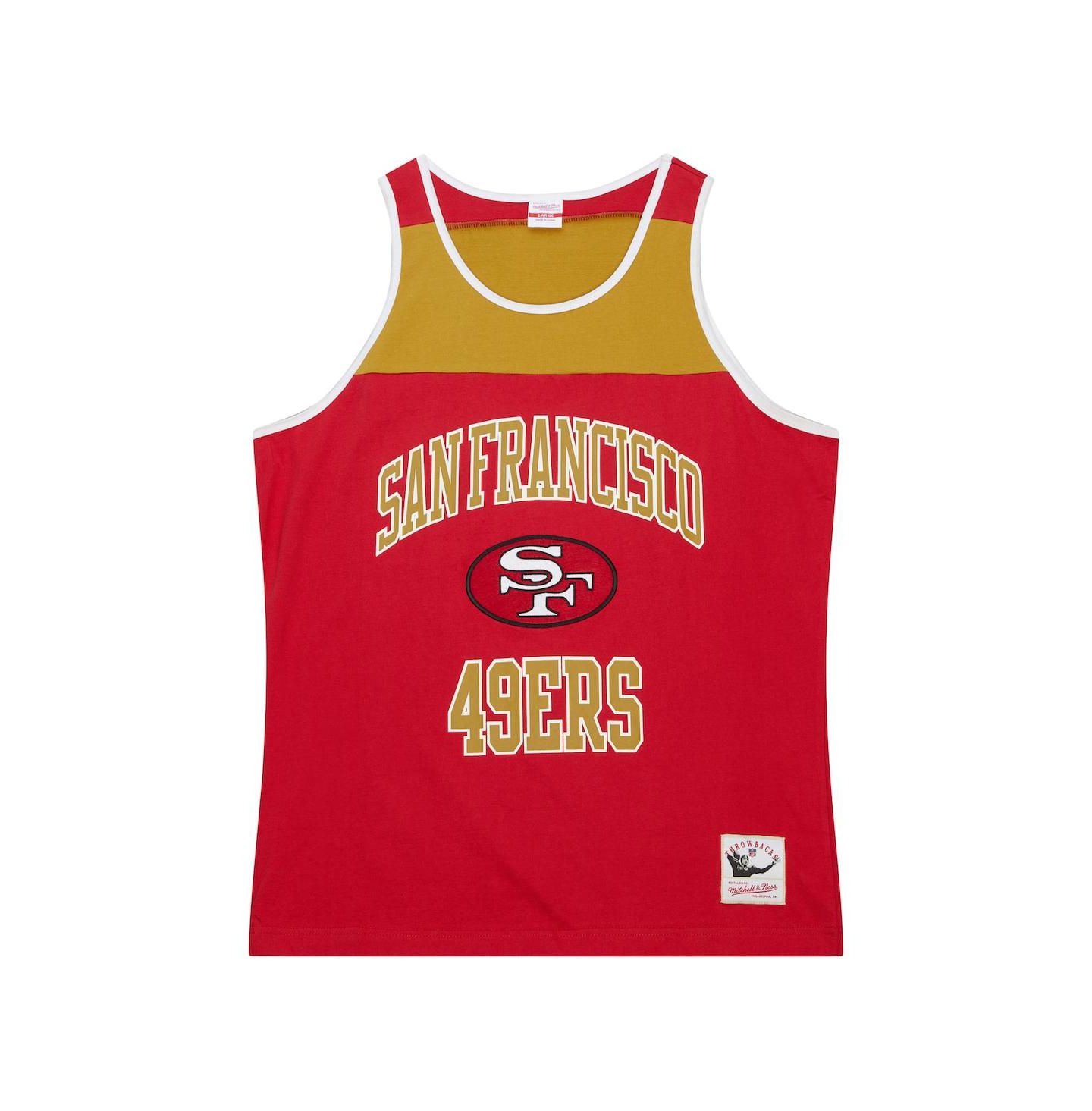 Мужской топ Mitchell & Ness Scarlet, Gold San Francisco 49ers Heritage Colorblock — фото 3