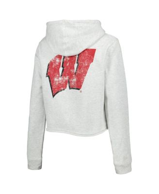 Women's Ash Wisconsin Badgers 2-Hit 1636 Cropped Pullover Hoodie