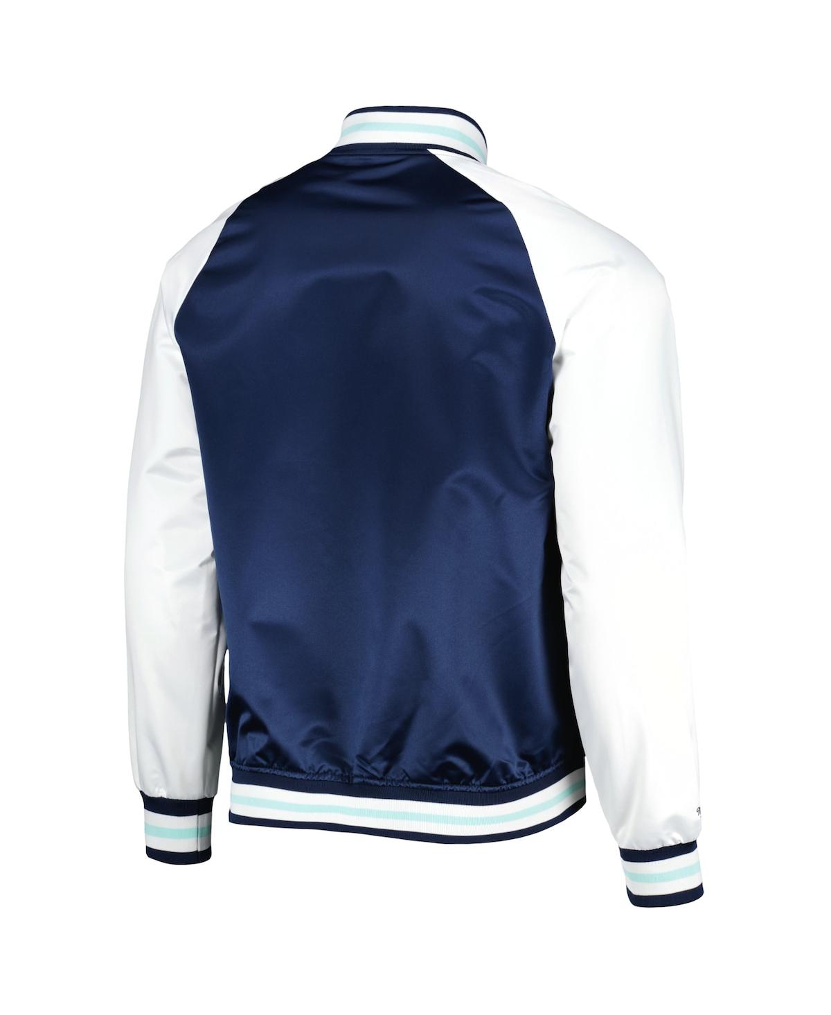 Shop Mitchell & Ness Men's  Deep Sea Blue, White Seattle Kraken Primetime Raglan Satin Full-snap Jacket In Deep Sea Blue,white