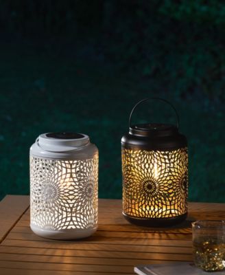 8.75" H Metal Cutout Solar Powered Outdoor Hanging Lantern with Edison Bulb, Set of 2 DNU
