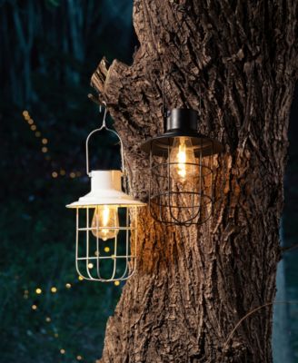 9.75" H Metal Wire Solar Powered Outdoor Hanging Lantern, Set of 2