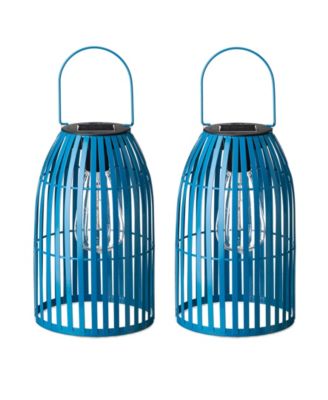 9.75" H Metal Woven Solar Powered Outdoor Hanging Lantern, Set of 2