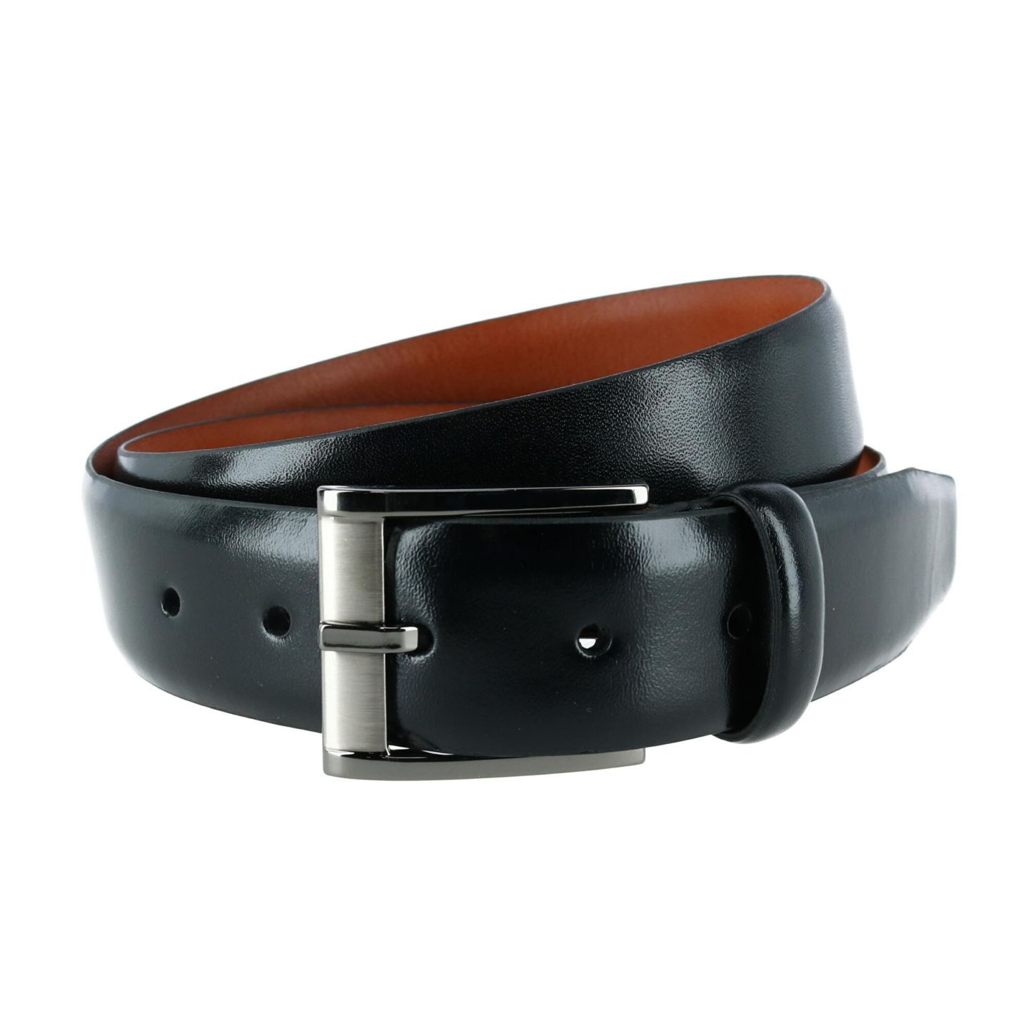 Мужской ремень TRAFALGAR Matteo 35mm Feather Edge Leather Dress Belt with Italian Buckle, цвет: Чёрный — фото 1