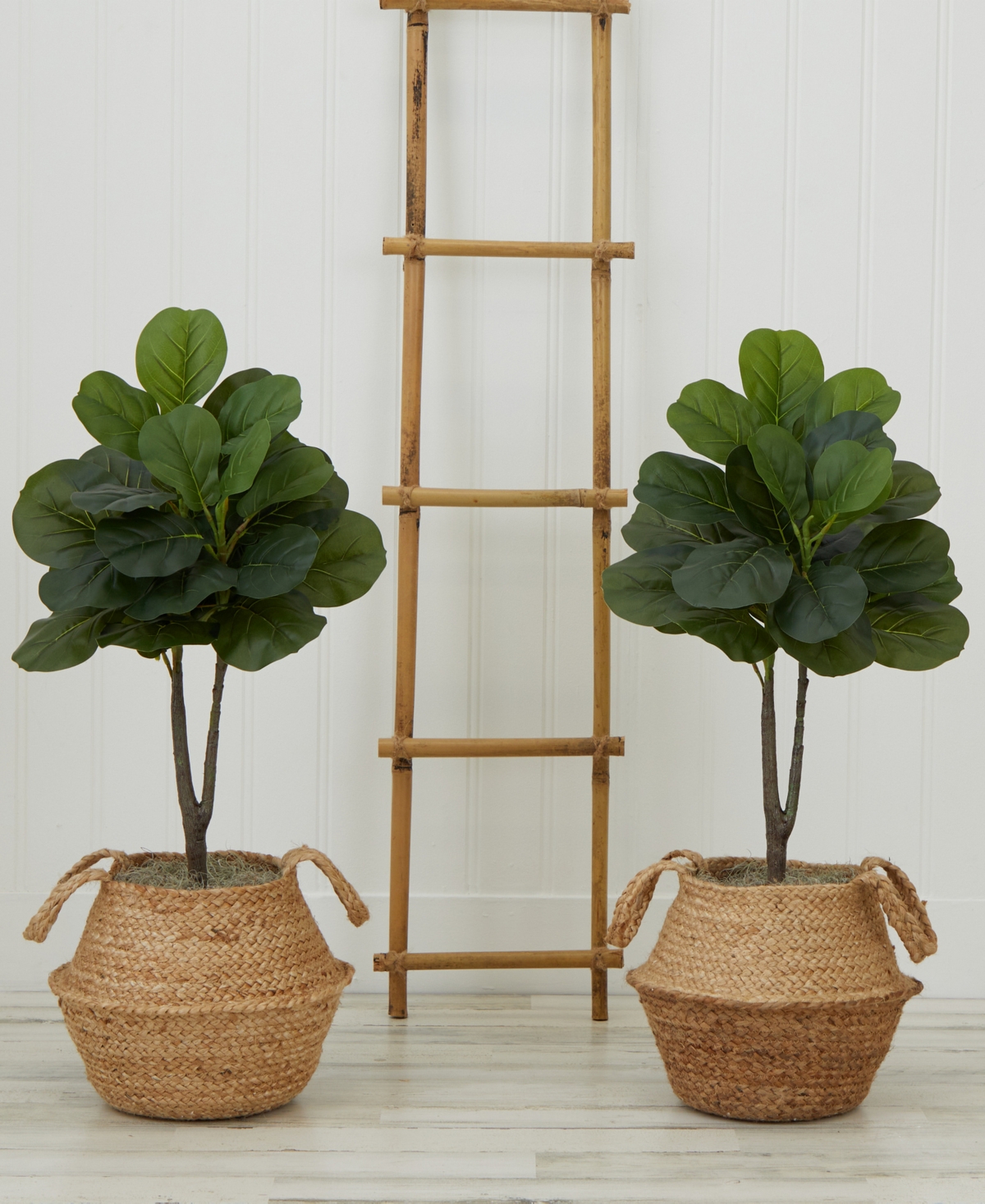Artificial Fiddle Leaf Fig Tree with Handmade Cotton Jute Woven Planter Diy Kit, Set of 2