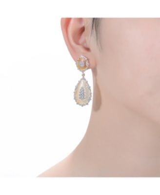 14K Gold Plated 2 Settings Cubic Zirconia Drop Earrings