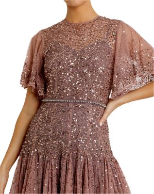 Women's Flounce Sleeve Tea Length Dress