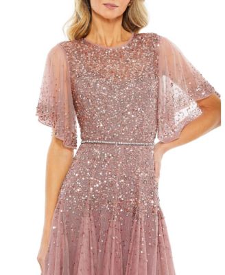 Women's Flounce Sleeve Tea Length Dress