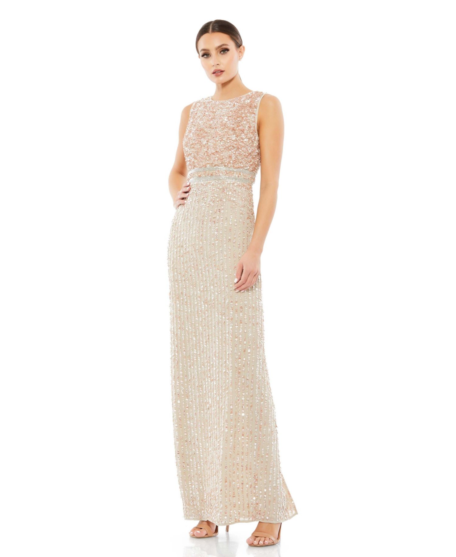 Women's Sequined High Neck Sleeveless Column Gown