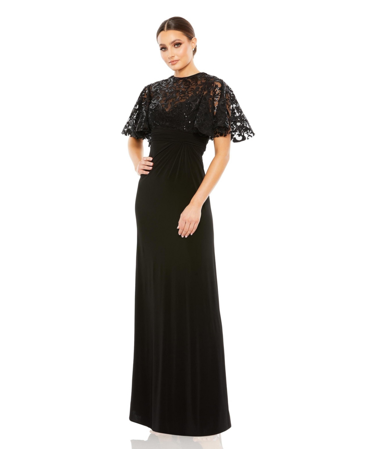 Mac Duggal Embellished Butterfly Sleeve Gown In Black