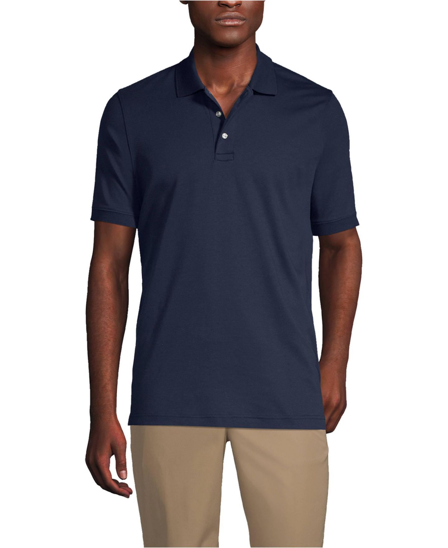 Мужское поло Lands' End School Uniform Short Sleeve Interlock Polo Shirt, цвет: Тёмно-синий — фото 1