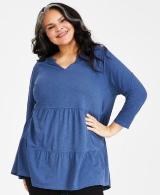 Style Co Plus Size Cotton Split Neck Tiered Tunic Created for Macy s Macy s