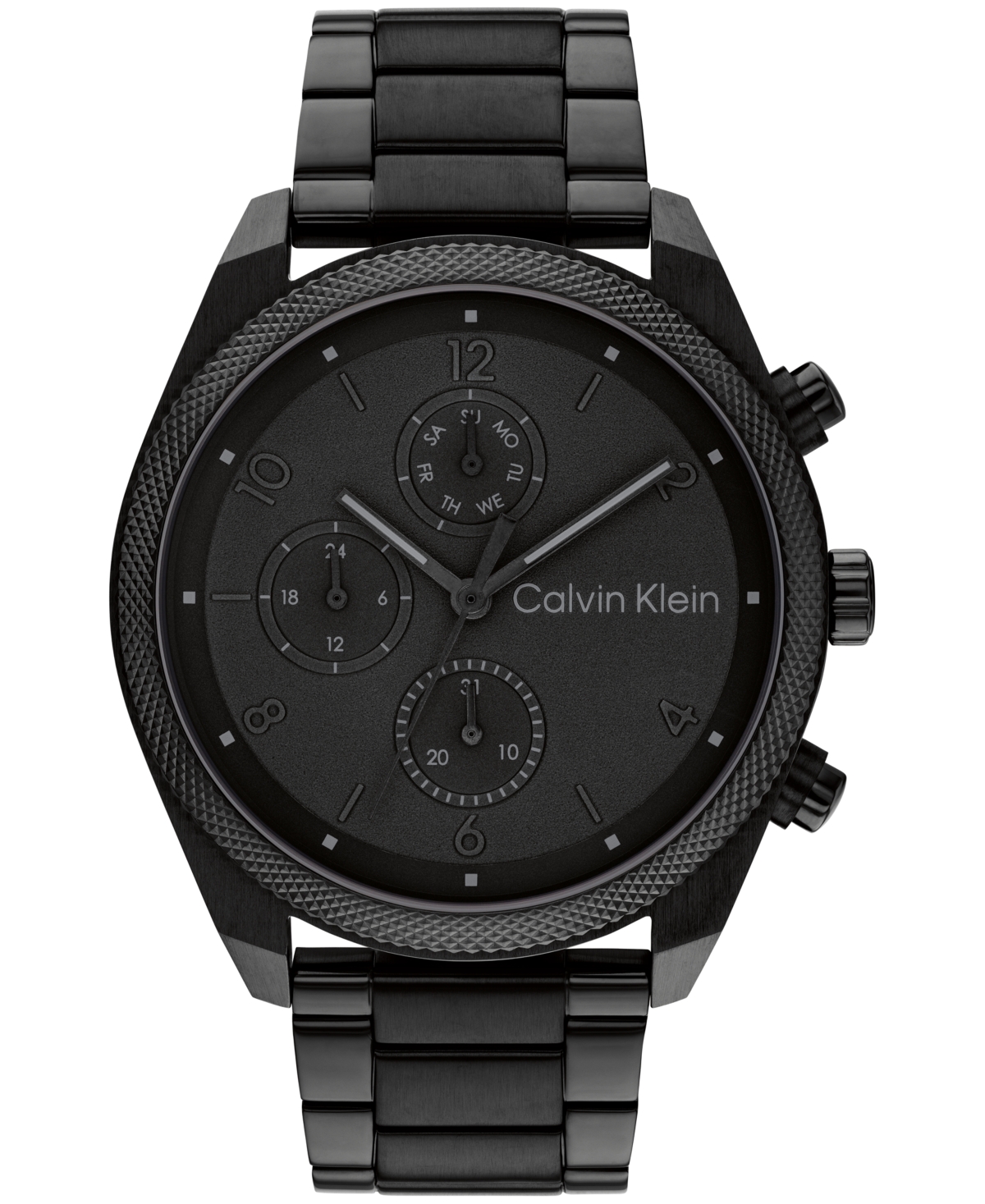 Men's Multifunction Black Stainless Steel Bracelet Watch 44mm - Black