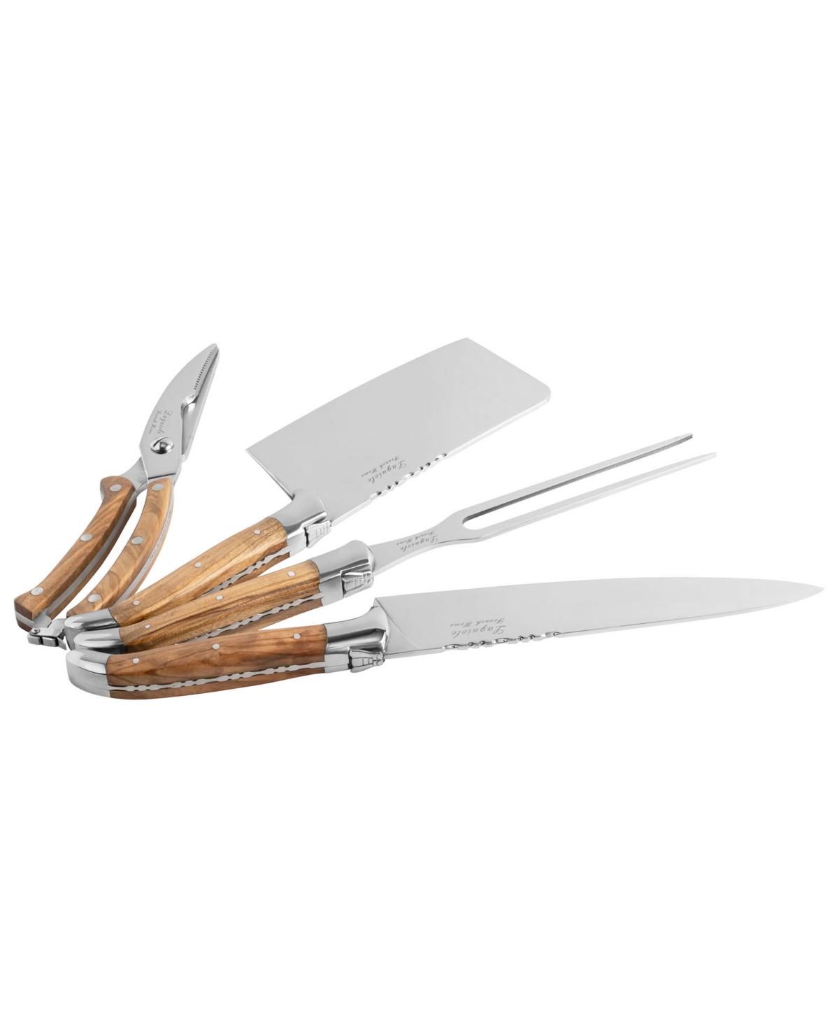 French Home 4-Piece Connoisseur Laguiole Professional Chef Knife Set with OliveHandles - Wood