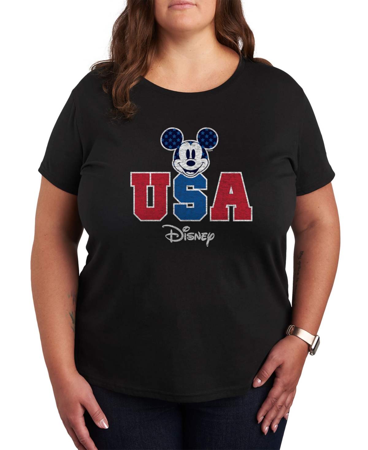 Air Waves Trendy Plus Size Mickey Mouse Graphic T-shirt - Black