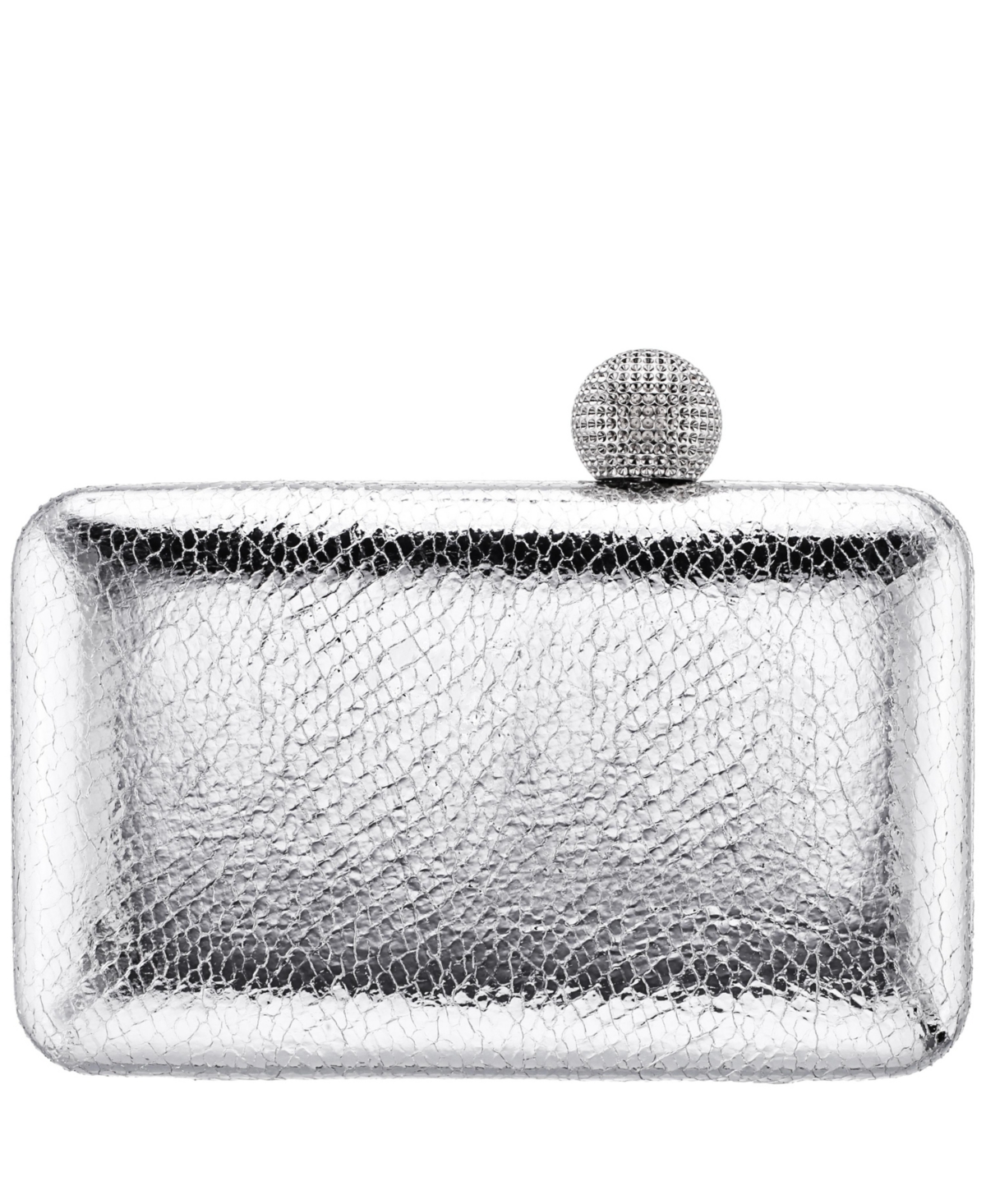 Embossed Snake Minaudiere with Crystal Clasp - Silver