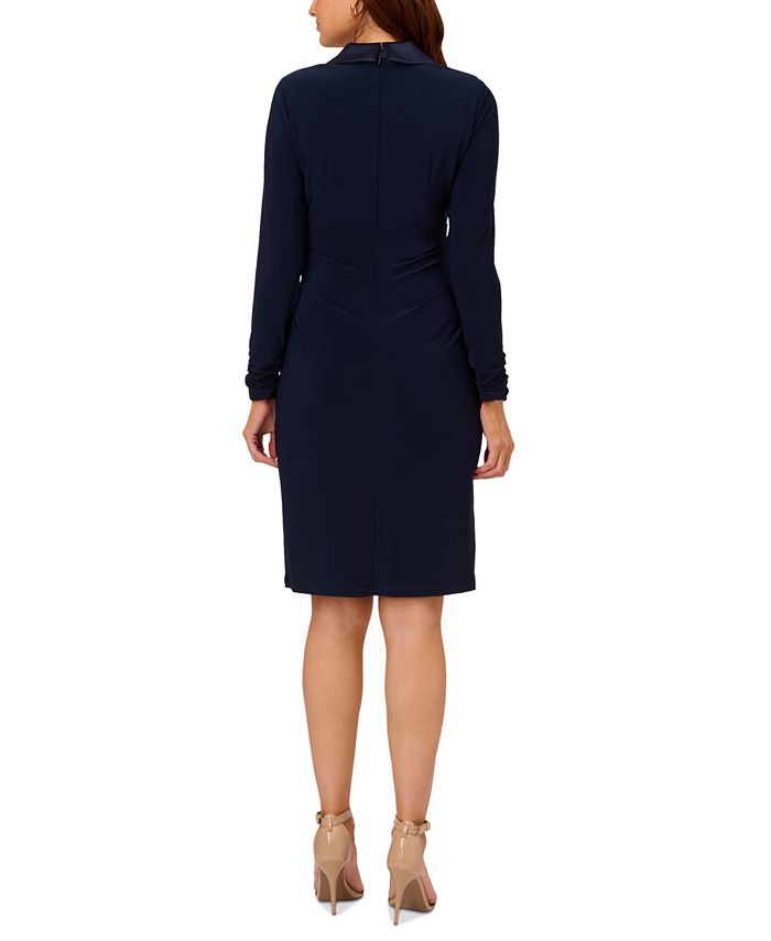 Adrianna Papell Cap Sleeve Jersey Tuxedo Sheath Dress in Black Sz 4