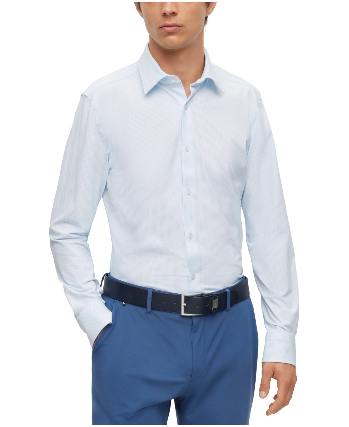 Hugo Boss Boss By  Men's Structured Performance-stretch Fabric Slim-fit Dress Shirt In Light,pastel Blue